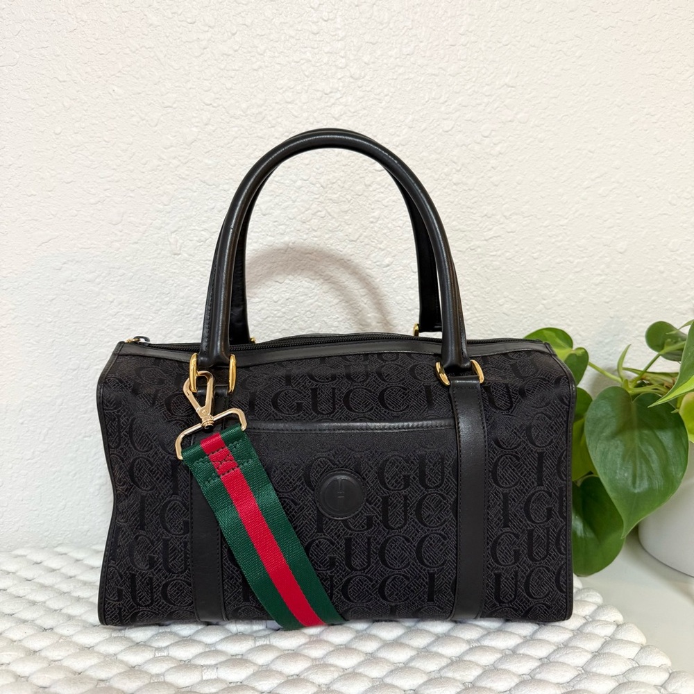 GUCCI GG Boston Shoulder Crossbody Handbag Canvas Black